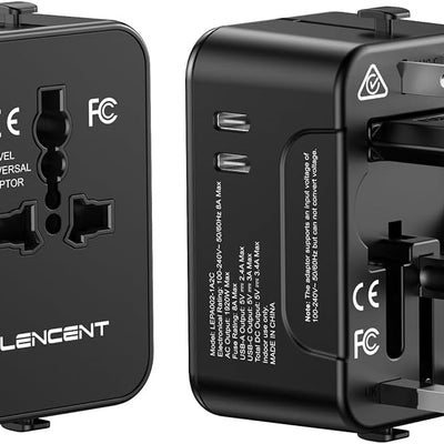Travel Adapter, International Universal All-in-One Wall AC Adapter for UK, US, Australia, EU(with black zipper bag)(Black)