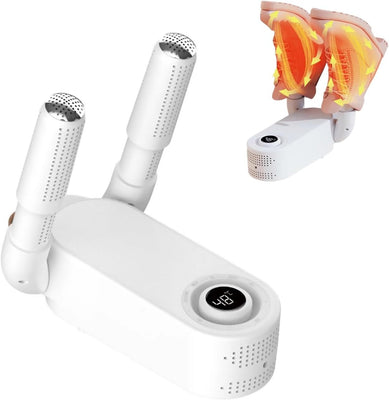 Portable Folding Shoe Dryer — 360° Hot Air | 4 Timer Settings | Travel Ready | White
