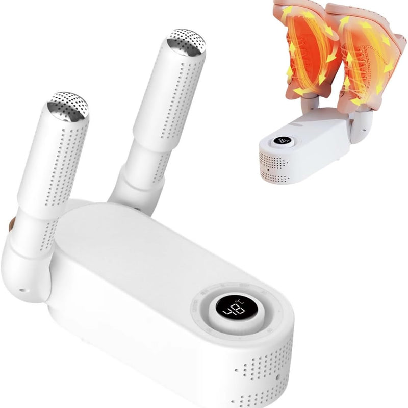 Portable Folding Shoe Dryer — 360° Hot Air | 4 Timer Settings | Travel Ready | White