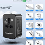 Travel Adapter, International Universal All-in-One Wall AC Adapter for UK, US, Australia, EU(with black zipper bag)(Black)