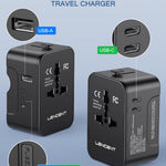Travel Adapter, International Universal All-in-One Wall AC Adapter for UK, US, Australia, EU(with black zipper bag)(Black)