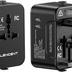 Travel Adapter, International Universal All-in-One Wall AC Adapter for UK, US, Australia, EU(with black zipper bag)(Black)