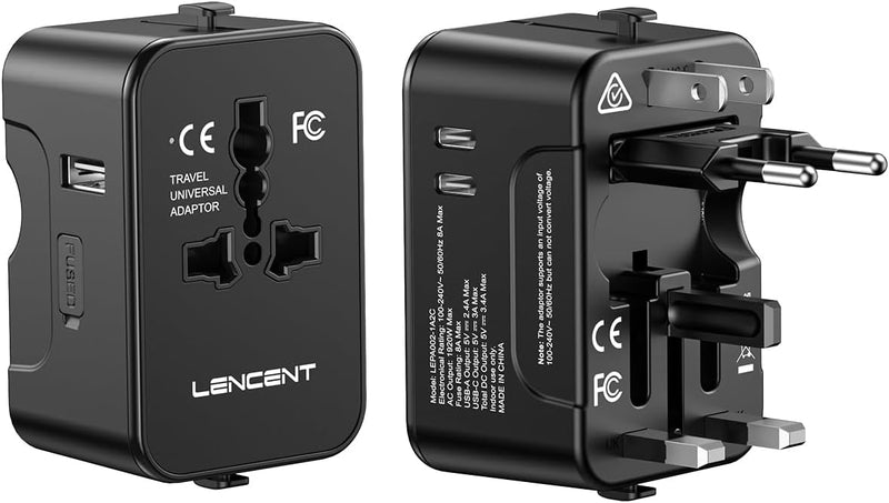 Travel Adapter, International Universal All-in-One Wall AC Adapter for UK, US, Australia, EU(with black zipper bag)(Black)