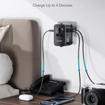 Travel Adapter, International Universal All-in-One Wall AC Adapter for UK, US, Australia, EU(with black zipper bag)(Black)