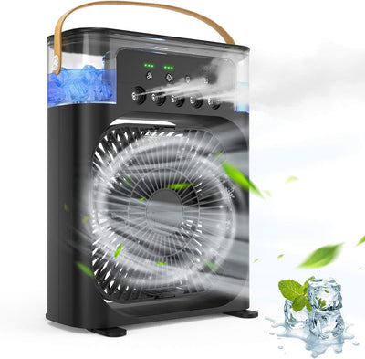 Portable Humidifier Fan AIr Conditioner Household Small Air Cooler Hydrocooling Portable Air Adjustment 3 Speed Fan,USB Electric Fan LED Night Light. (Black)