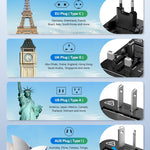 Travel Adapter, International Universal All-in-One Wall AC Adapter for UK, US, Australia, EU(with black zipper bag)(Black)