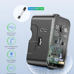 Travel Adapter, International Universal All-in-One Wall AC Adapter for UK, US, Australia, EU(with black zipper bag)(Black)
